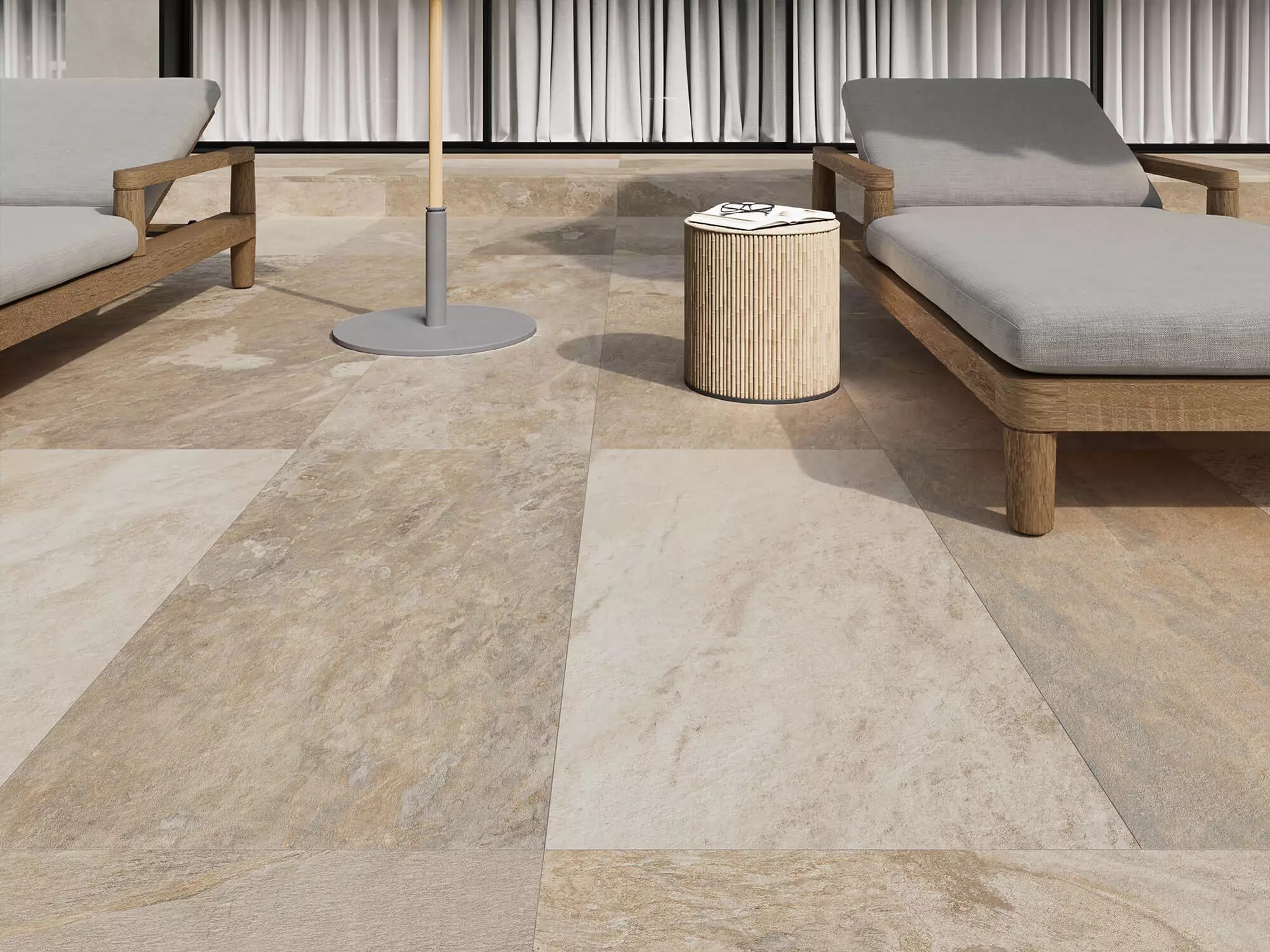 Living exterior con porcelanato Bali Sand